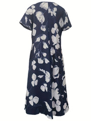 Floral Print Short Sleeve Midi Dress
