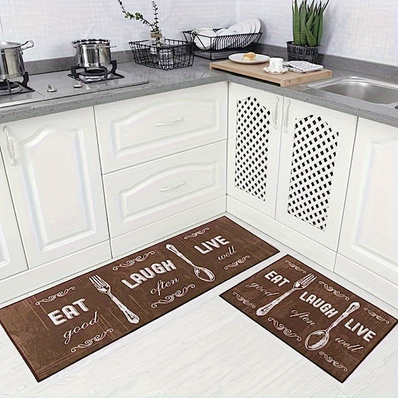 2pcs Kitchen Mat Anti Slip Polyester Carpet Absorbent Bath Mat