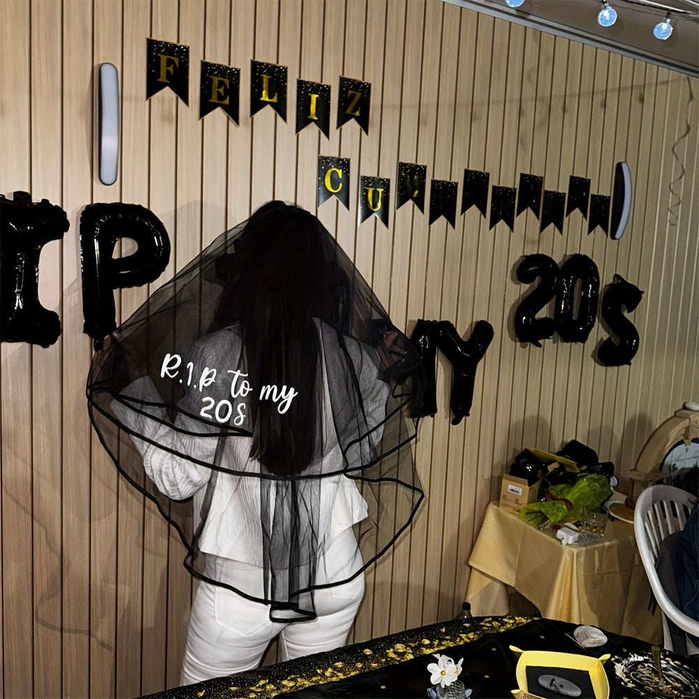 Gothic 30th Birthday Veil RIP Twenties Veil for Women