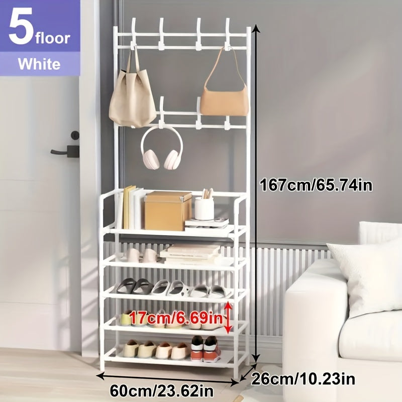 Freestanding Shoe Cap Rack Shoe Drying Rack 4 5 Layer Shoe Rack with 8 Hooks