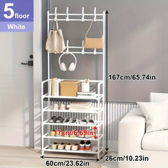 Freestanding Shoe Cap Rack Shoe Drying Rack 4 5 Layer Shoe Rack with 8 Hooks
