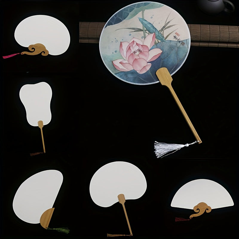 DIY Chinese Paper Fan Bamboo Handle Tassel Ancient Costume Women