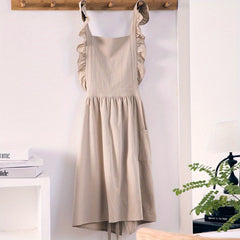 Lotus Leaf Lace Cotton Linen Apron Kitchen Cafe Work Apron
