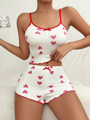Heart Print Pajama Set Cami Top & Shorts Women's Sleepwear
