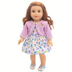 Purple Floral Doll Clothing Set for 18 Inch Dolls - Skirt and Shoes