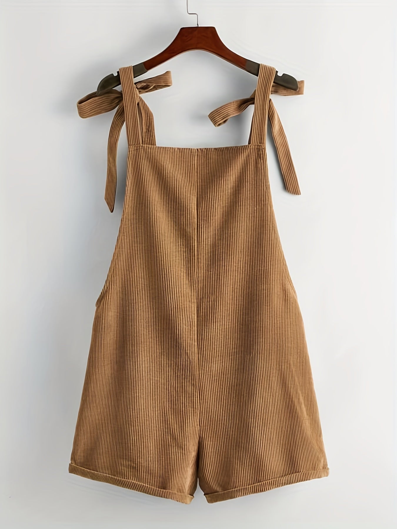Corduroy Knot Strap Overall Jumpsuit Casual Pocket Overall Jumpsuit