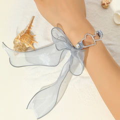 Crystal Love Bracelet Bridesmaid Bow Knot Ribbon Bracelet