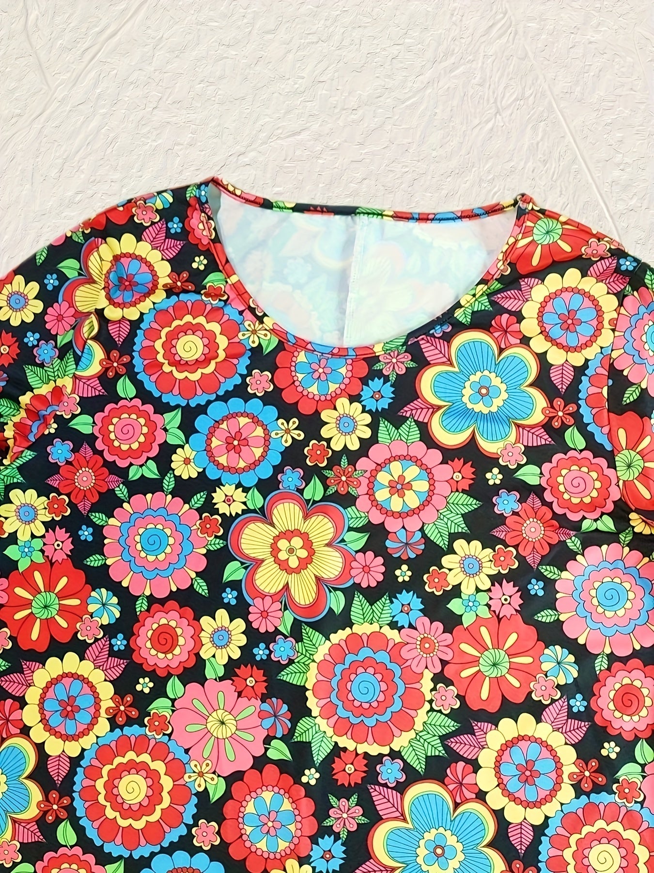 Floral Print Bell Sleeve Plus Size Dress