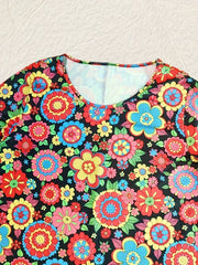 Floral Print Bell Sleeve Plus Size Dress