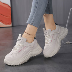 Women's Chunky Faux Leather Sneakers for Outdoor Sports