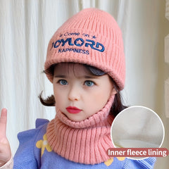 2pcs Autumn Winter Thickened Hat Neck Gaiter Warm Knitted Hat Scarf Set