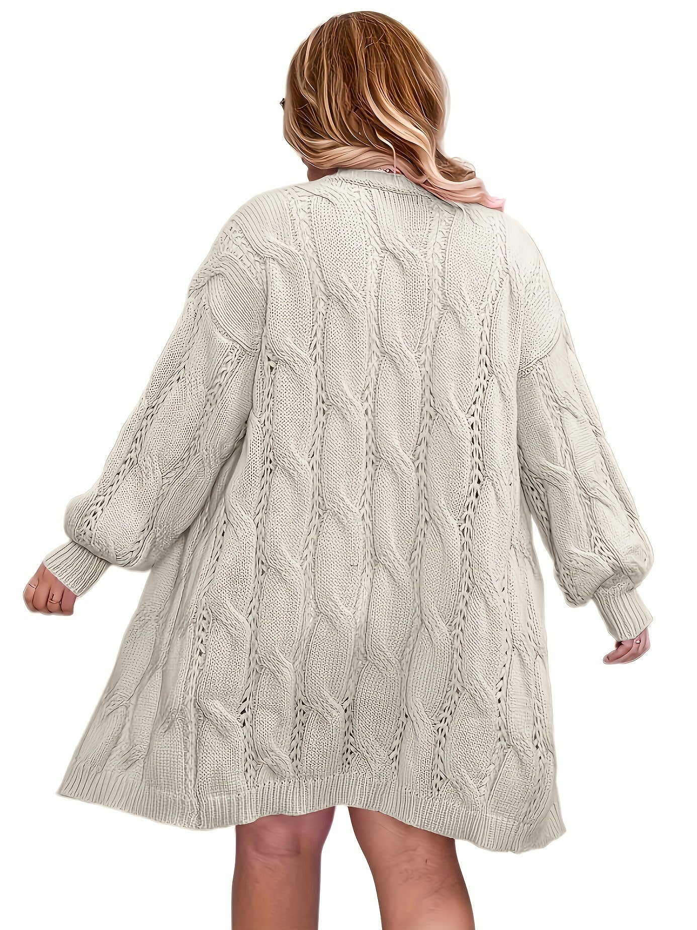 Women's Plus Size Casual Cardigan Solid Jacquard Lantern Sleeve