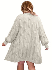 Women's Plus Size Casual Cardigan Solid Jacquard Lantern Sleeve