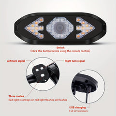 Wireless Remote Bike Tail Light w/ Signals USB Rechargeable Waterproof & Bright