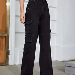 Women's Wide Leg Cargo Denim Pants
