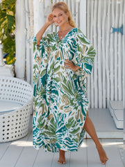 Casual Cover Up Dress Women's Plus Random Print Bat Sleeve V Neck