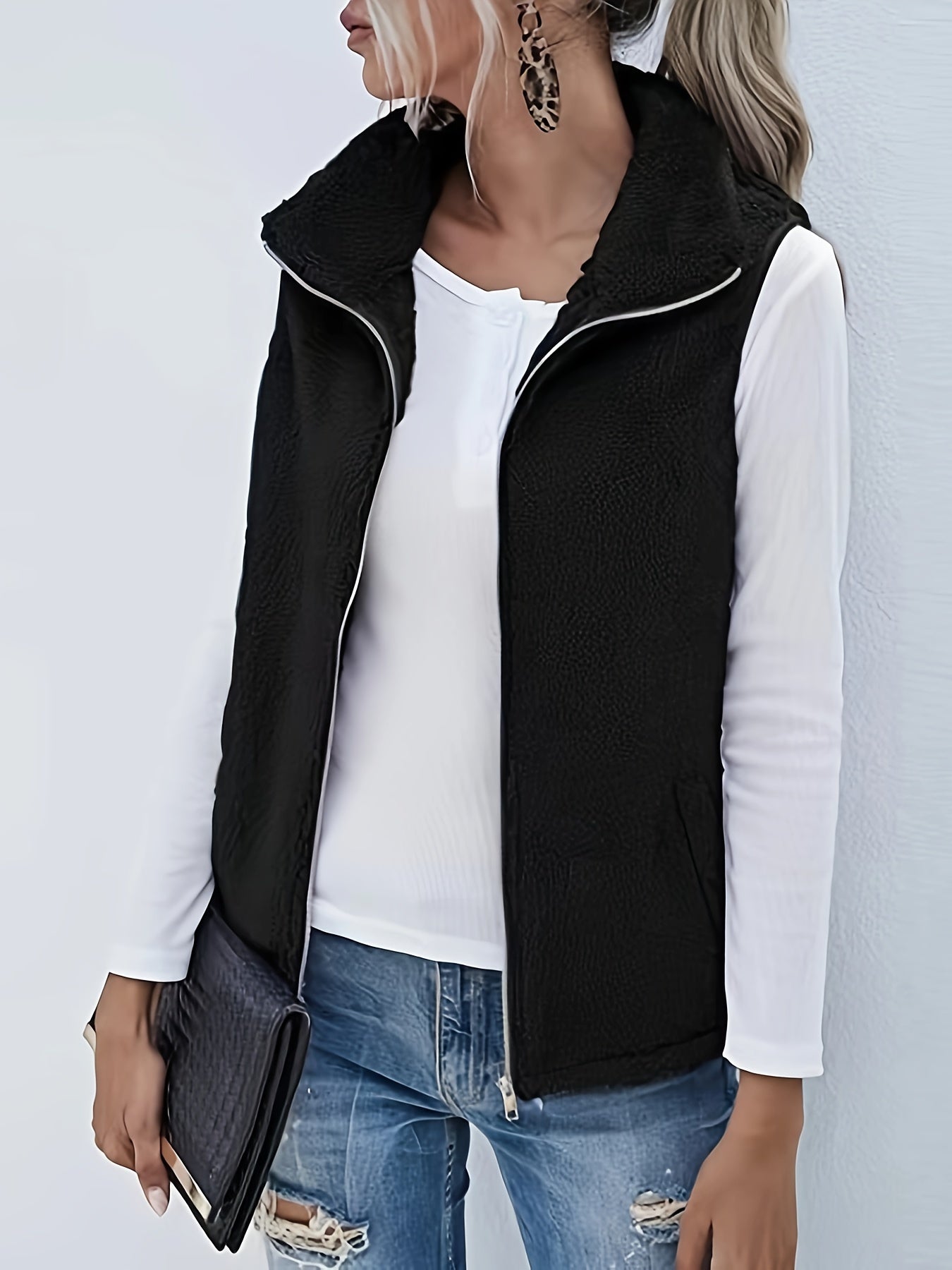 Women's Plus Size Zip Up Sherpa Fleece Vest Jacket