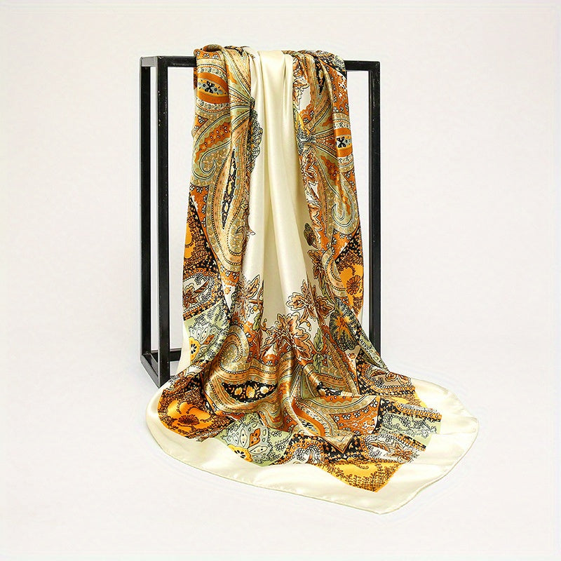 Large Paisley Print Satin Bandana Silk Scarf Women Head Wrap Hair Accessory