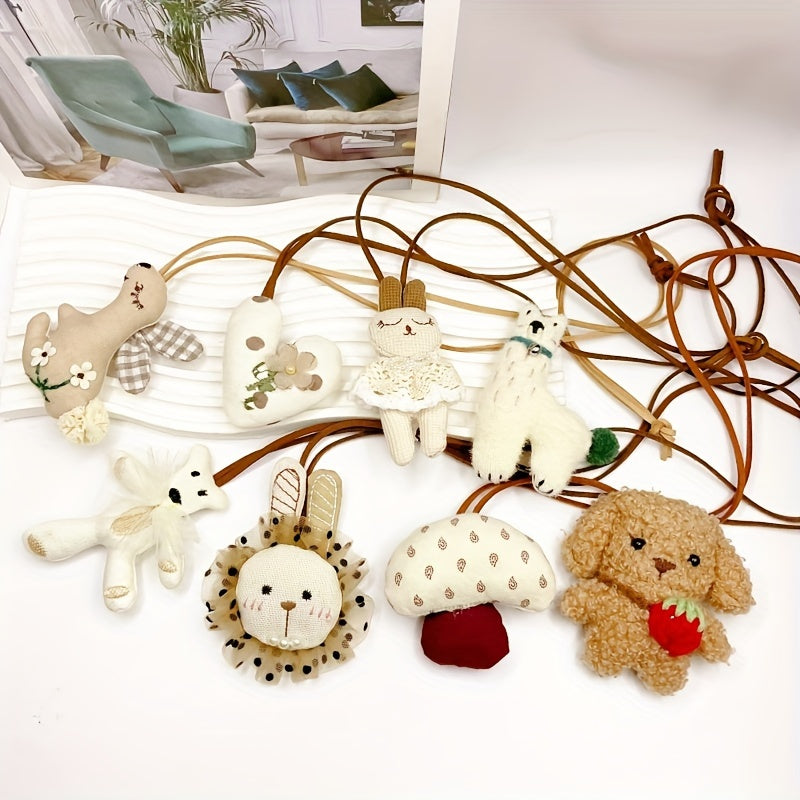 Sweet Style Adjustable Plush Doll Necklace in Beige Khaki