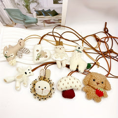 Sweet Style Adjustable Plush Doll Necklace in Beige Khaki