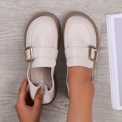 Women's Retro Metal Buckle Loafers Round Toe Oxford Shoes