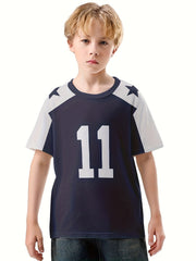 Boy's Short Sleeve T-Shirt with Jersey Print and Creative Pattern