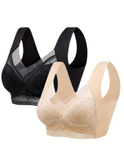 2pcs Lace Wireless Bras Full Coverage Lingerie