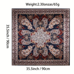 Vintage Brown Paisley Print Square Scarf Satin Shawl Bandana