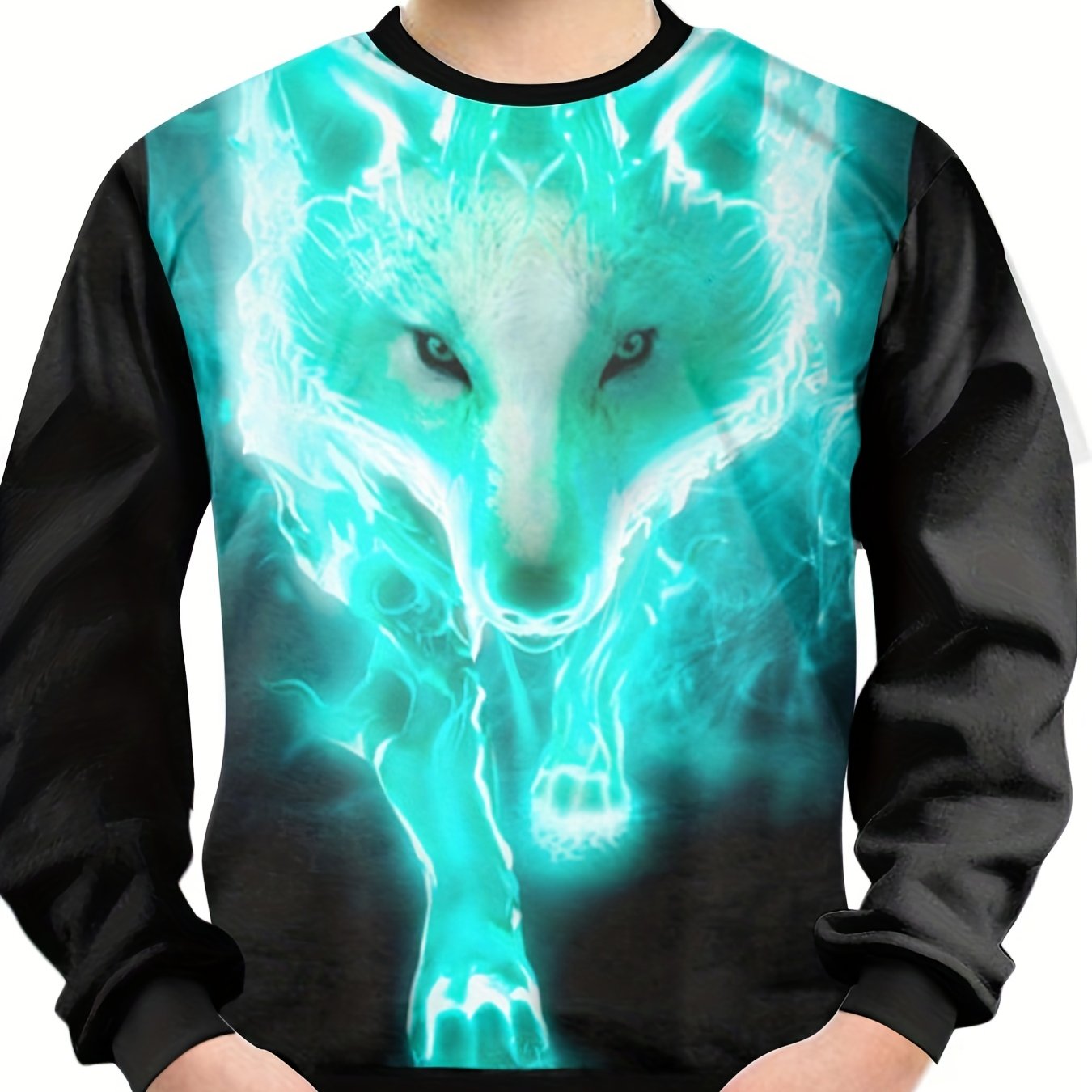Flame Wolf Print Kid's Sweatshirt Unisex Pullover Casual Top