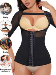Front Buckle Shaping Tops Short Sleeve Tummy Control Slimmer Open Bust Top