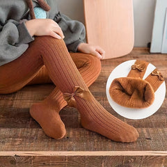Baby Girls Kids Thin Fleece Knitted Pantyhose Bowknot Leggings