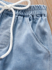 Girls' Bead & Lace Denim Jogger Pants Trousers