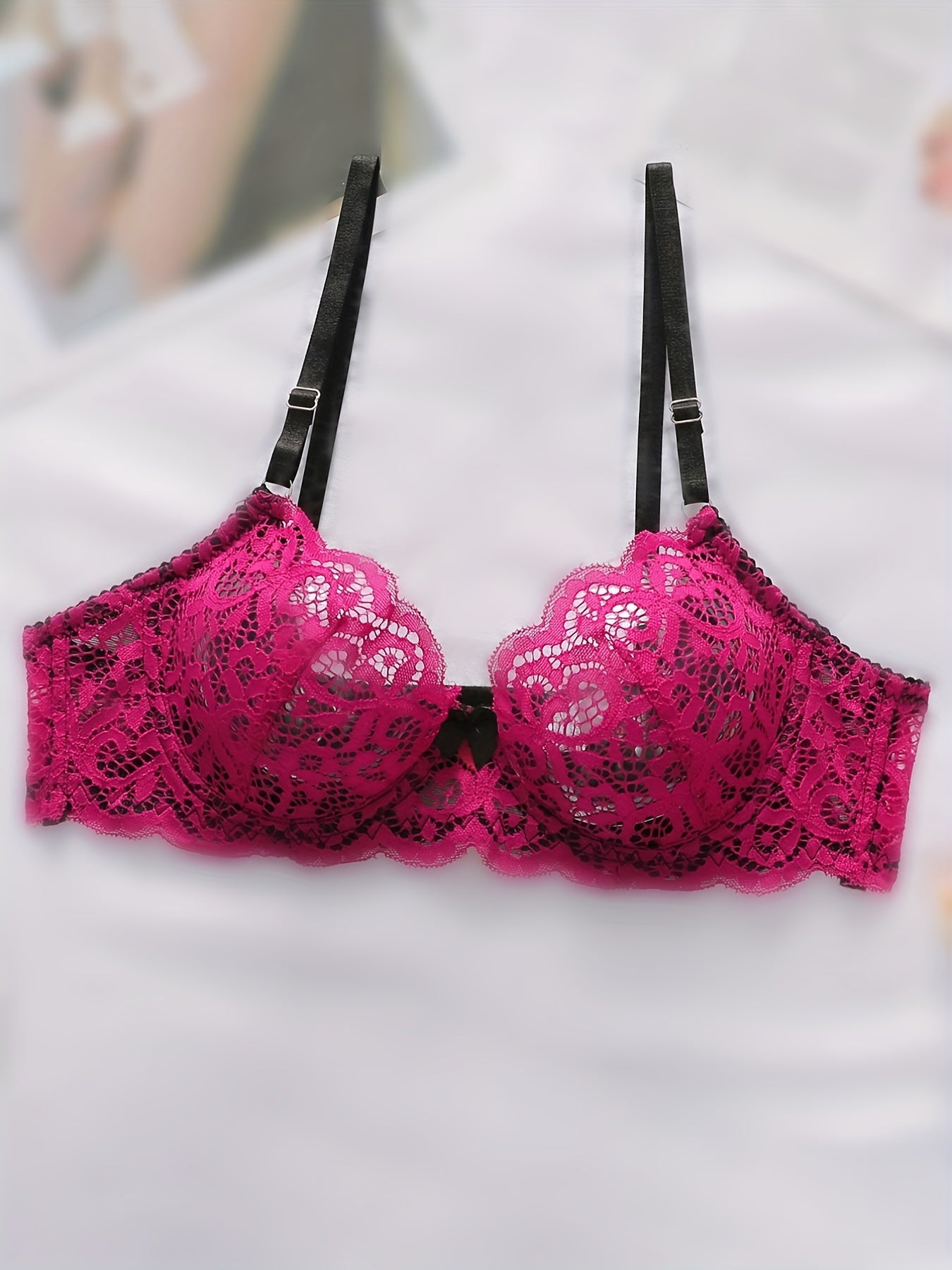Lace Push Up Bra Scallop Trim Comfy & Breathable Women's Lingerie