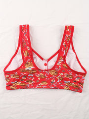 4pcs Wireless Floral Print Front Buckle Bras Women's Lingerie