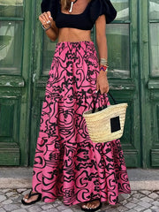 Abstract Print High Waist Boho Maxi Skirt Women's Clothing