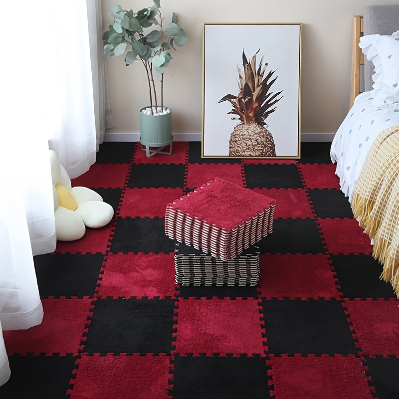 12pc Soft Fluffy Foam Floor Mats Interlocking Carpet Area Rug for Bay Window
