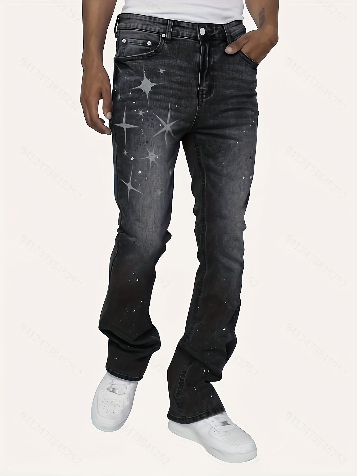 Mens Star Pattern Slim Fit Denim Jeans