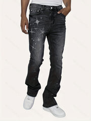 Mens Star Pattern Slim Fit Denim Jeans
