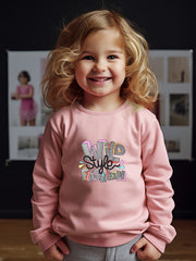 Girls Letters Pattern Crew Neck Long Sleeve Sweatshirt For Spring Fall