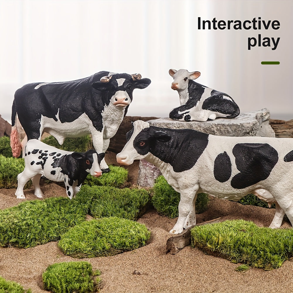 4pcs Simulation Animal Hereford Bull And Cow Combo Set