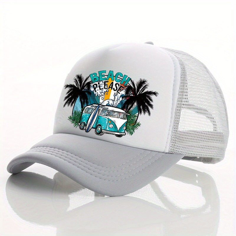 Summer Multicolor Beach Car Print Men's Peaked Cap