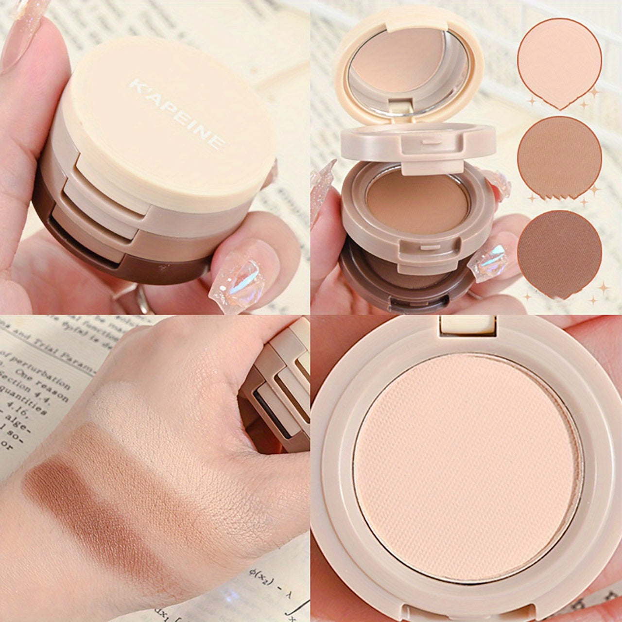 3 Decked Eyeshadow Compact Mini Palette Earth Tone Matte Glitter Sequins