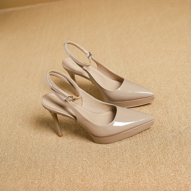 Solid Stiletto Heels Ankle Strap Slingback Pumps
