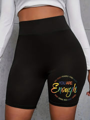 Women's Plus Ombre Letter Print High Rise Biker Shorts
