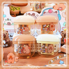 2pcs Capybara Pencil Sharpeners, Dual Function Cap, Manual Sharpeners for School