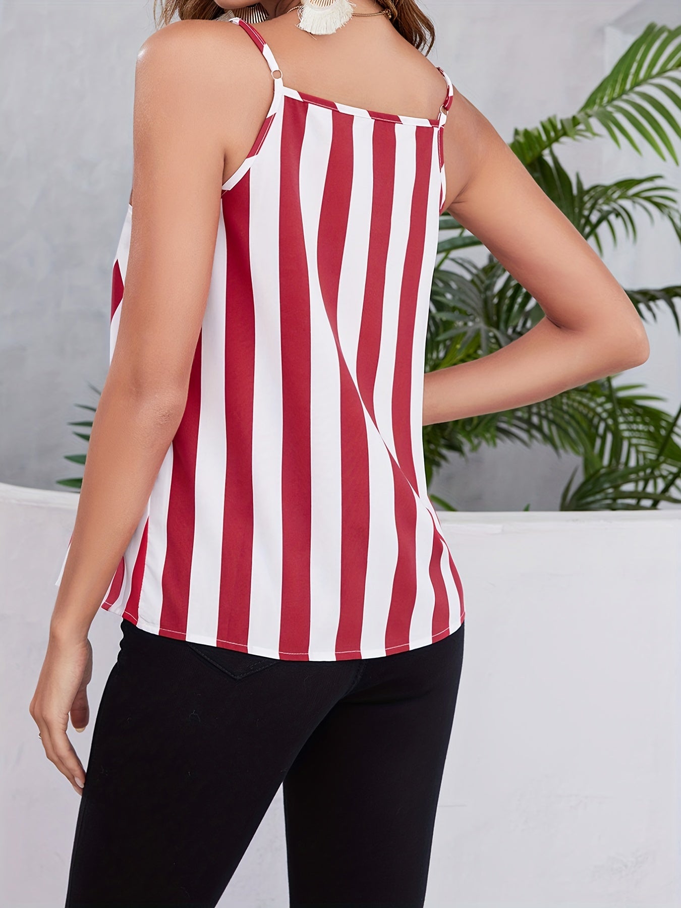 Striped Spaghetti Strap Top V Neck Sleeveless Cami Top