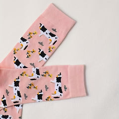Cartoon Cow Print Socks Comfy & Mid Tube Women's Stockings
