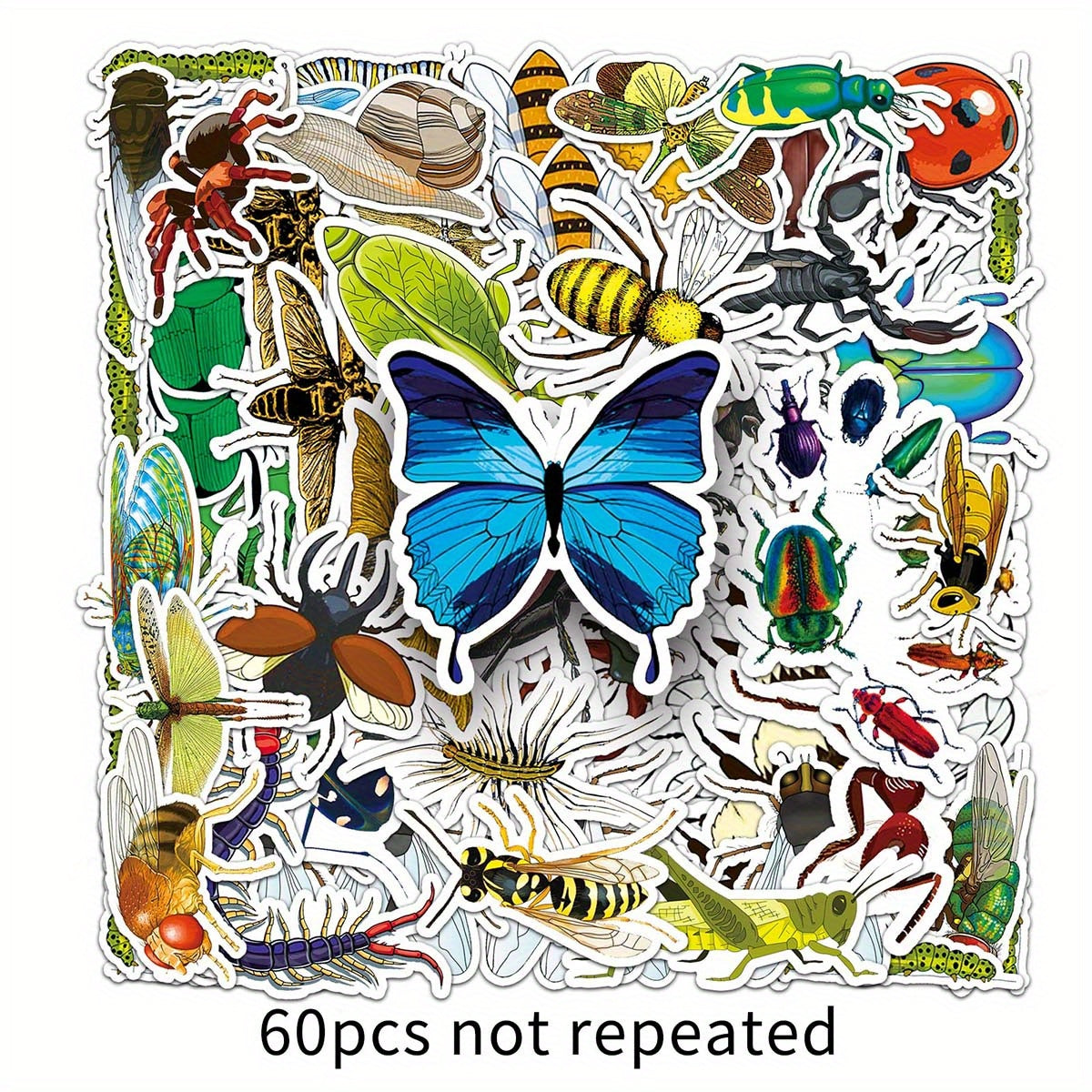 60pcs Insect Animal Waterproof Graffiti Stickers for DIY Phone Luggage
