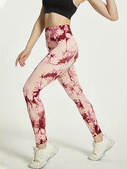 Pink Tie Dye Running Pants High Waist Yoga Fitness Activewear