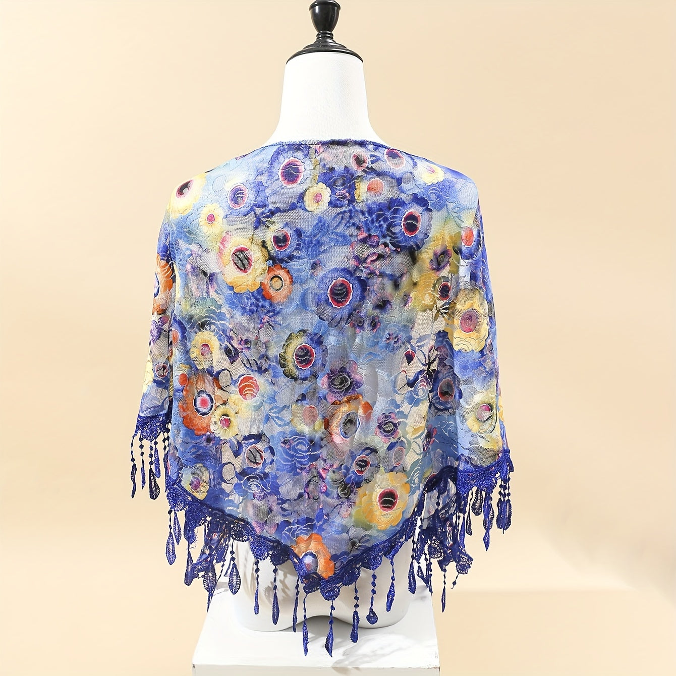 Rose Lace Tassel Triangle Scarf Boho Colorful Shawl Women Windproof Head Wrap